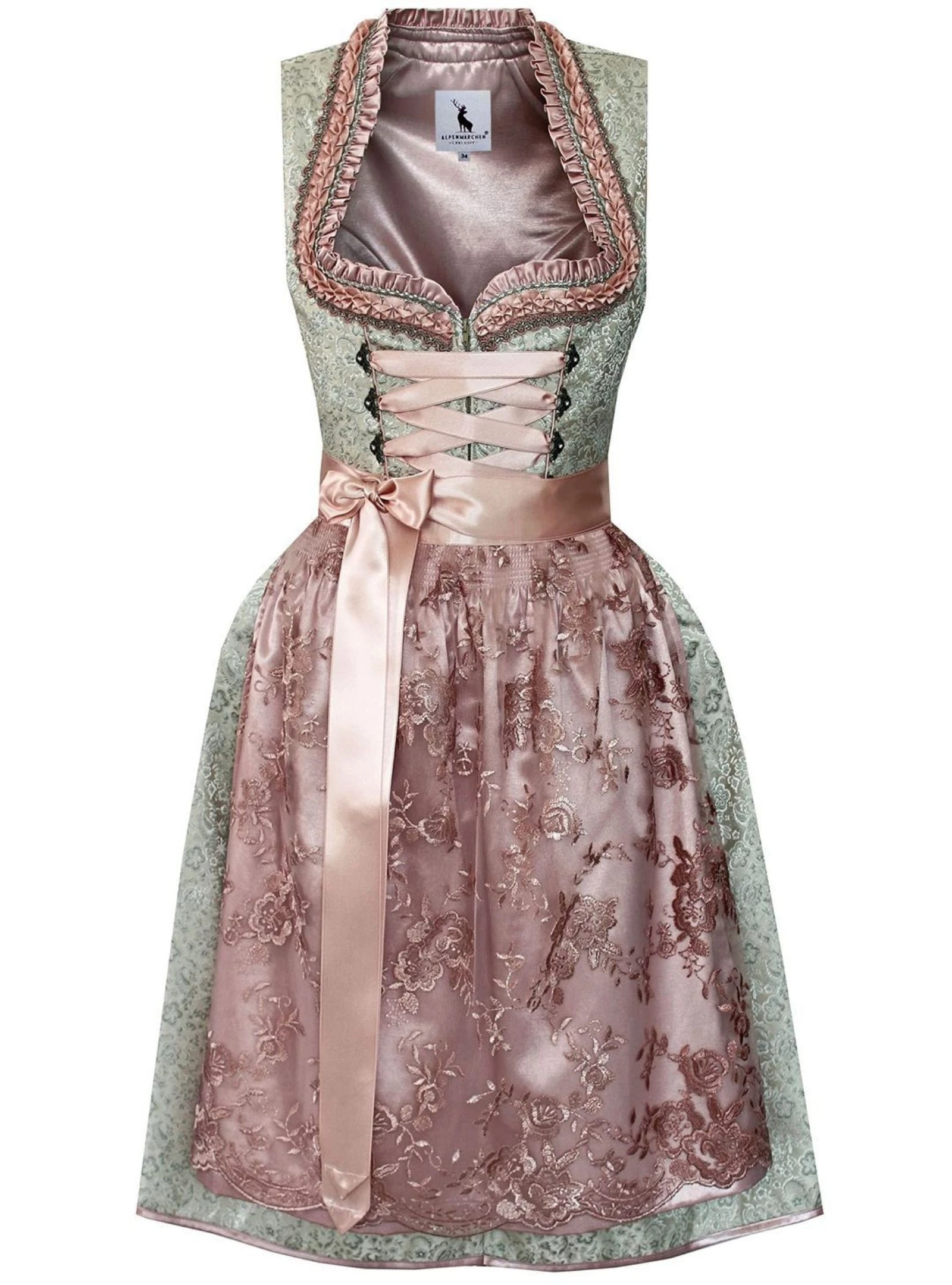 Alpenmärchen Dirndl midi con delantal de encaje vestido tradicional – Talla 42 ALM938